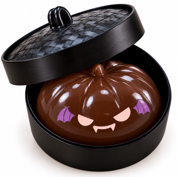 Halloween Brown Demon Squishy Toy – 8cm Glitter One-Eyed Stress Relief Fidget Toy with Mini Steamer Basket