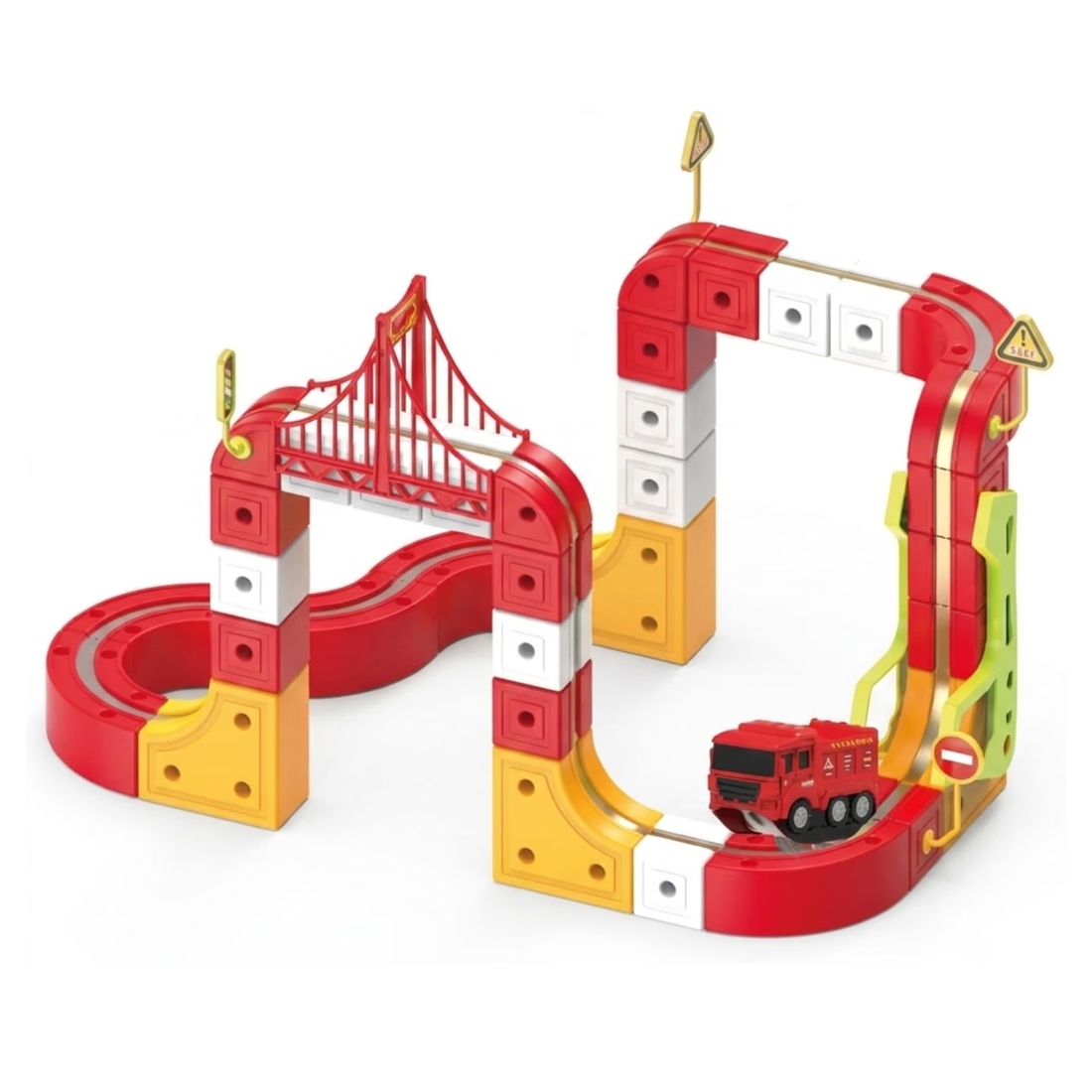 Electric Fire Truck Set for Kids, 115-Piece 3D Infinity Track Railway Toy