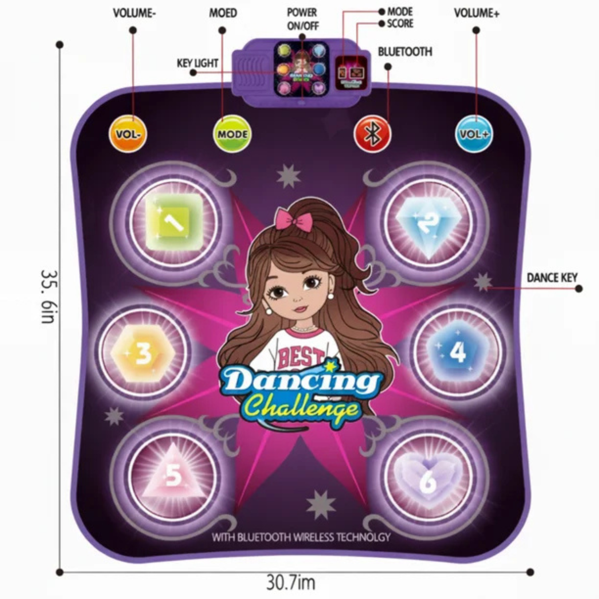Sqaure LED Dance Mat for Kids 3-12 Years
