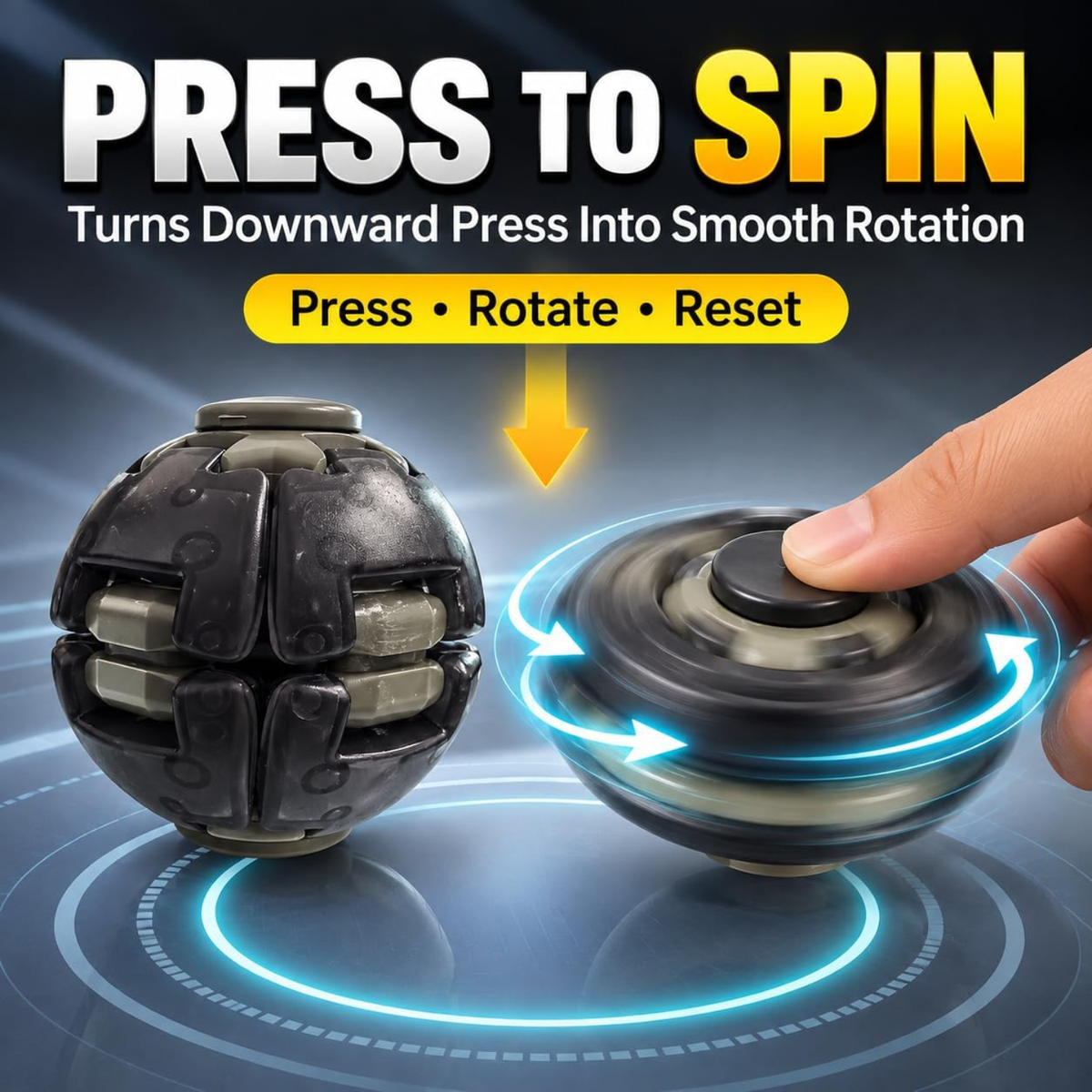 Push & Spin Fidget Ball – Black Sensory Stress Relief Spinning Toy for Kids & Adults