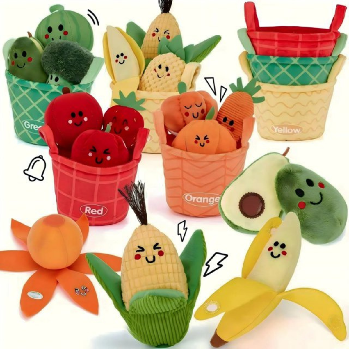 Plush Fruit & Vegetable Sorting Toy Set for Babies, 6-12 Months
