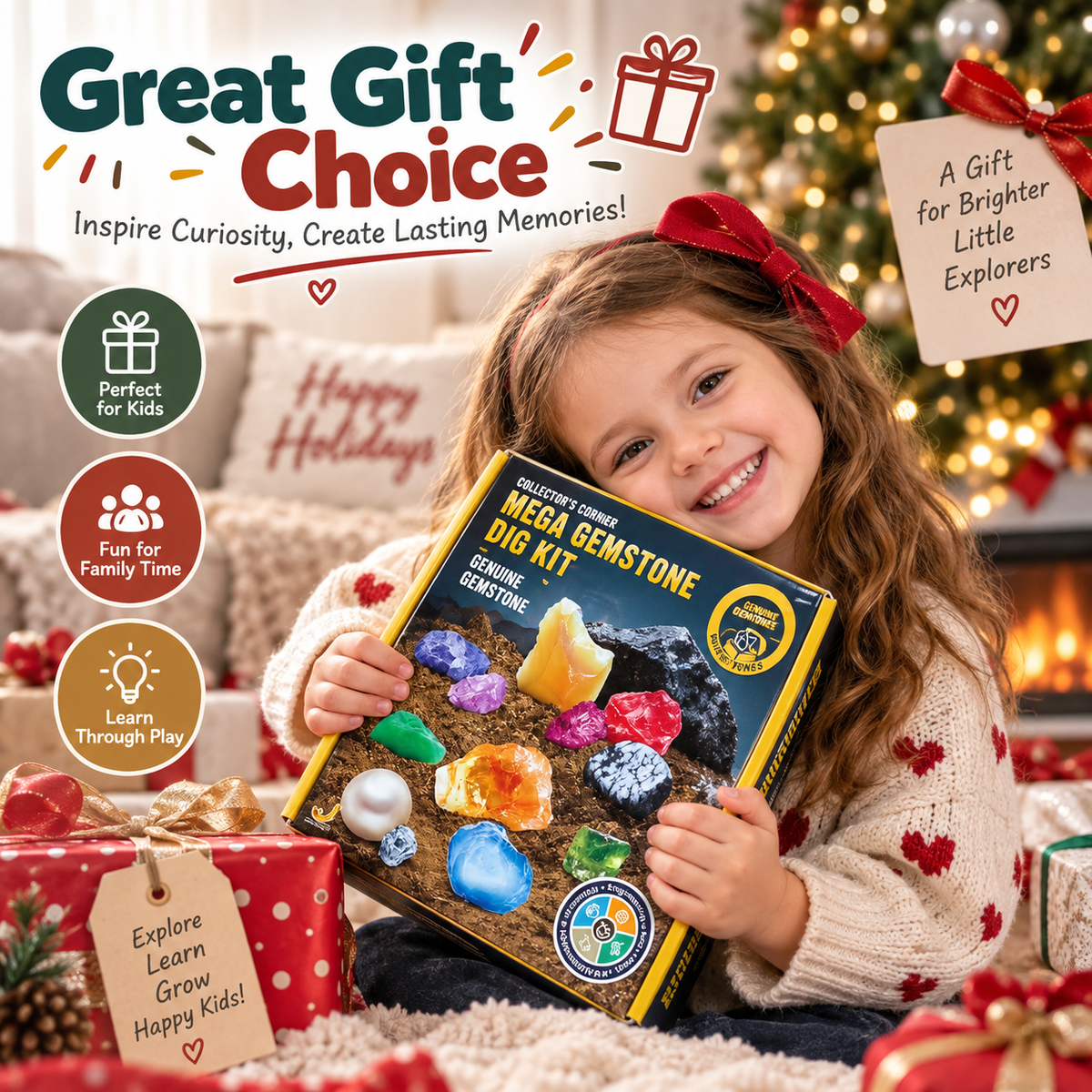 Mega Gemstone Dig Kit for Kids Ages 3+ – STEM Excavation Toy with 15 Real Crystals