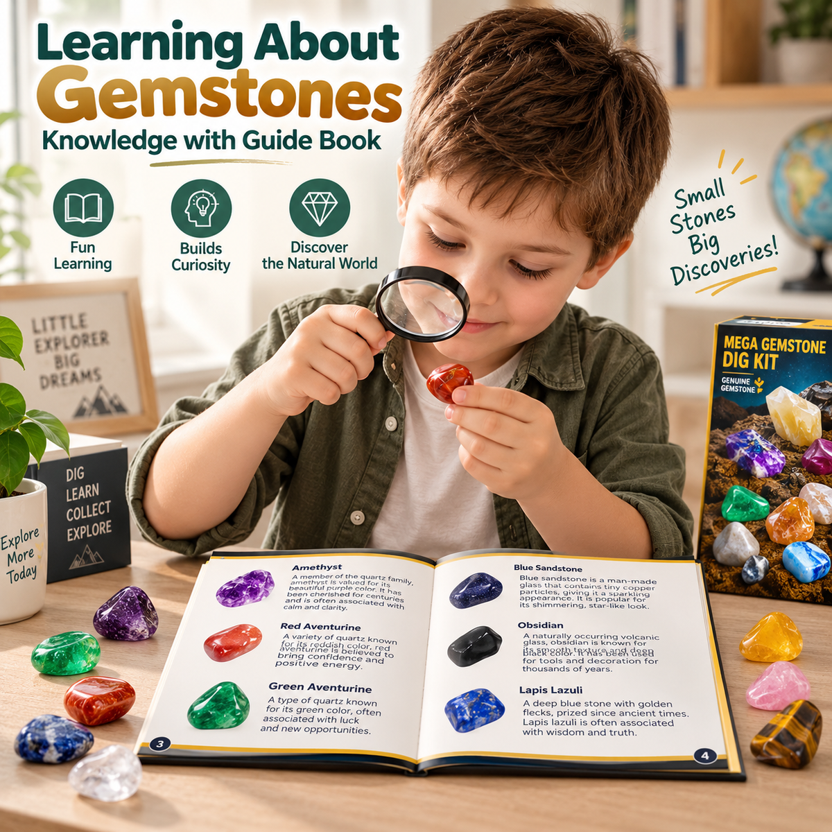 Mega Gemstone Dig Kit for Kids Ages 3+ – STEM Excavation Toy with 15 Real Crystals