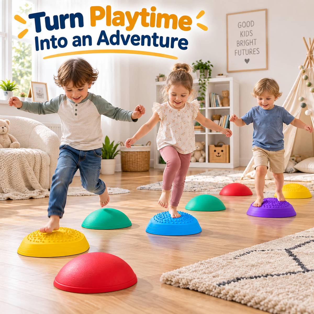 Kids Balance Board Stepping Stones – 6-Piece Non-Slip Obstacle Course for Toddlers 18M+