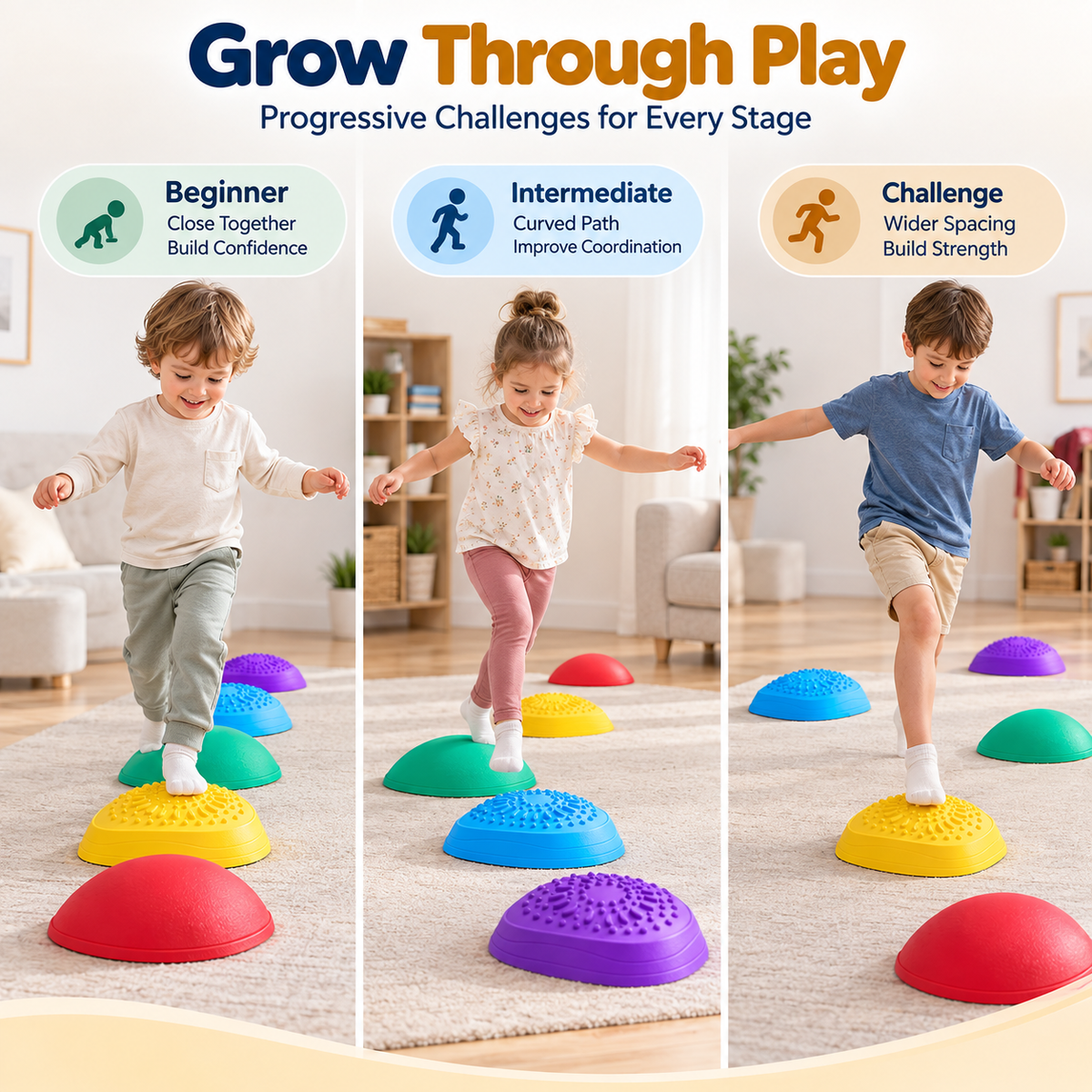 Kids Balance Board Stepping Stones – 6-Piece Non-Slip Obstacle Course for Toddlers 18M+