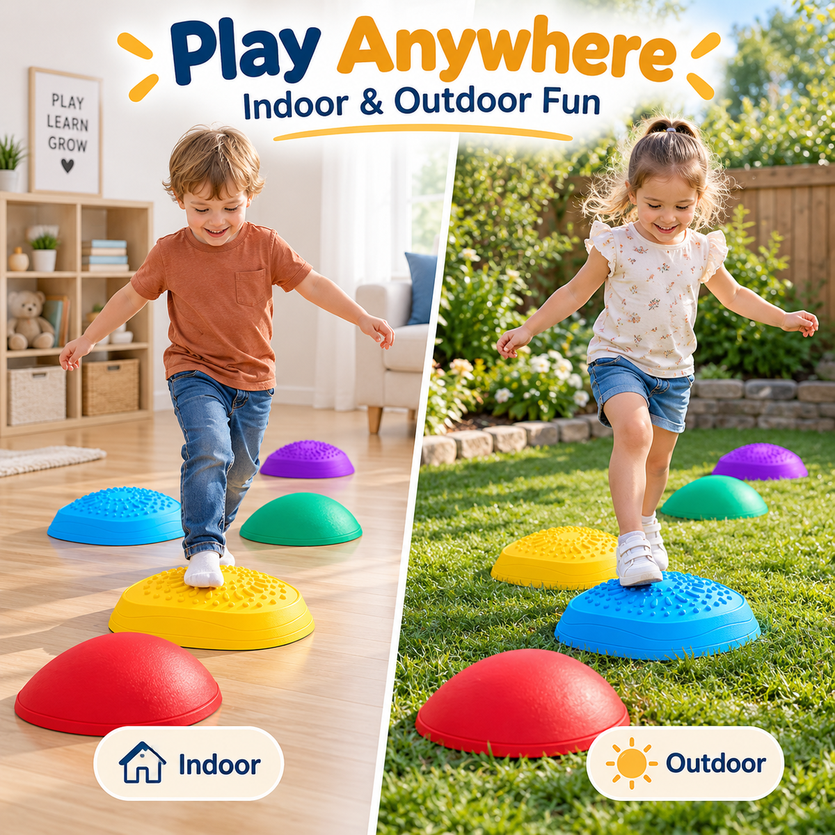 Kids Balance Board Stepping Stones – 6-Piece Non-Slip Obstacle Course for Toddlers 18M+