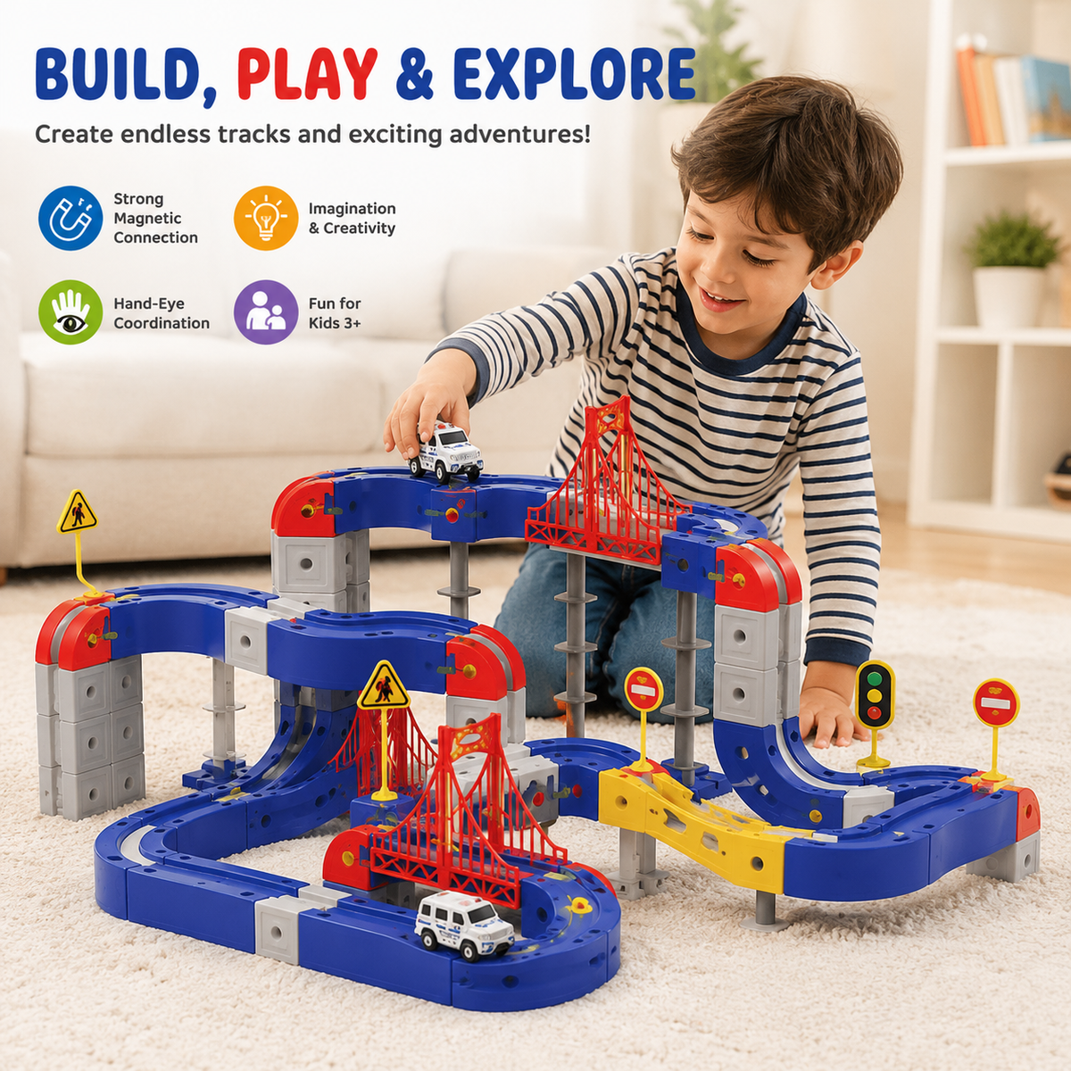 Electric Train Set for Kids, 68-Piece 3D Infinity Track Railway Toy