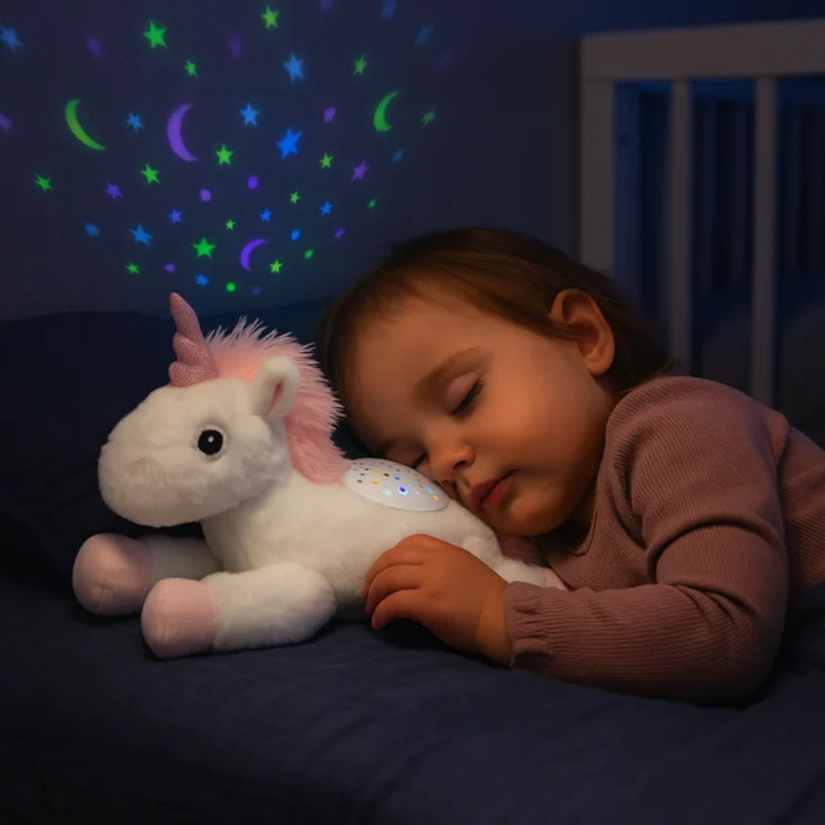 Unicorn 3-in-1 Plush Soother Toy for Newborns 0M+ with Star Projector and Soothing Sounds