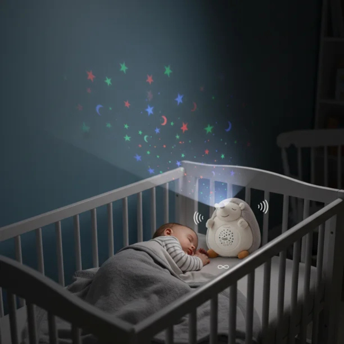 3-in-1 Hedgehog Plush Soother Toy for Newborns 0M+ – Star Projector & Soothing Sounds