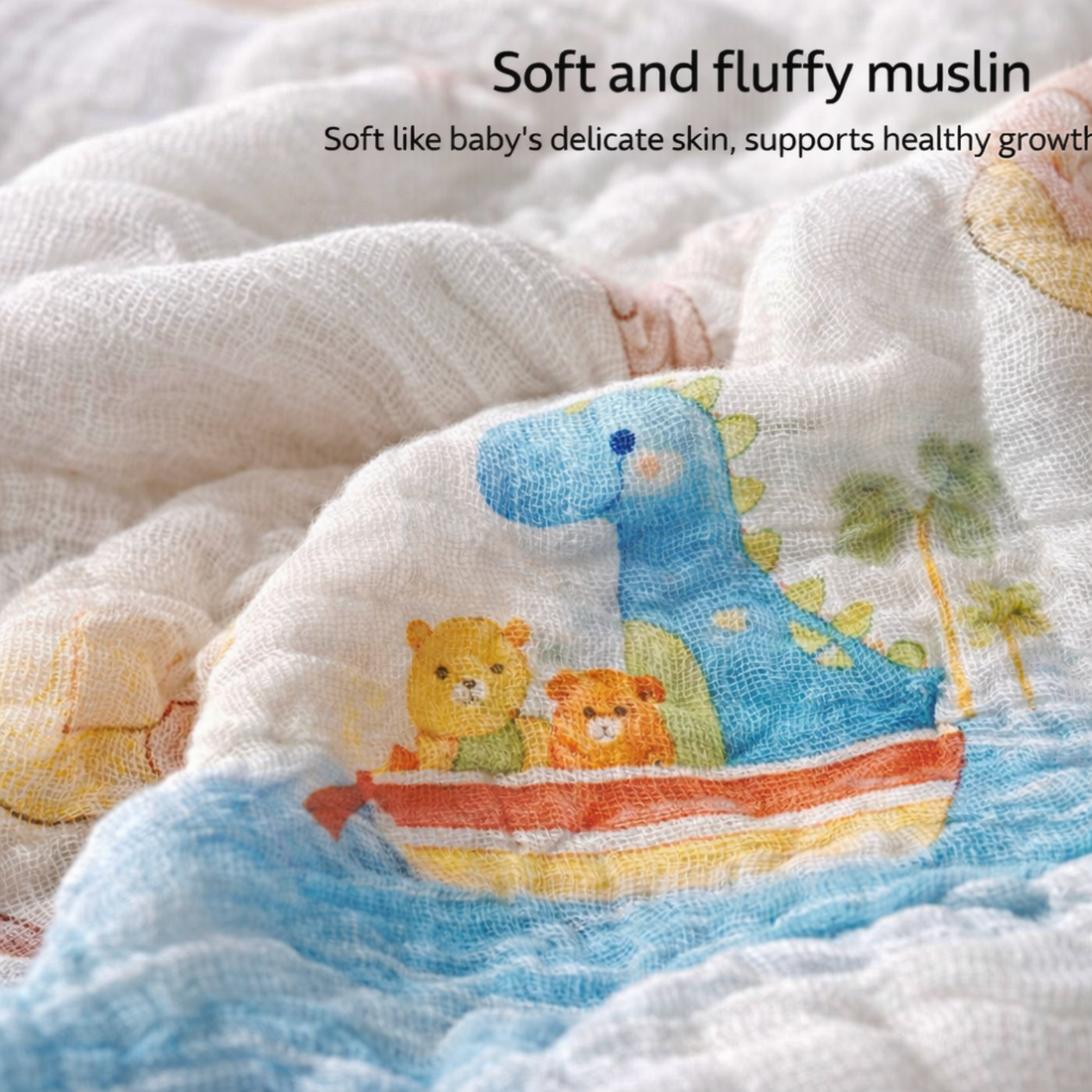 Tropical Dino Baby Muslin Blanket Set – Soft Quilted Cotton for Newborns & Toddlers