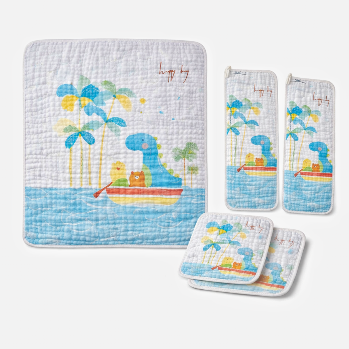 Tropical Dino Baby Muslin Blanket Set – Soft Quilted Cotton for Newborns & Toddlers