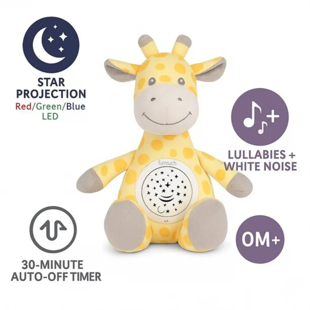 3-in-1 Giraffe Plush Soother Toy for Newborns 0M+ – Star Projector & Soothing Sounds