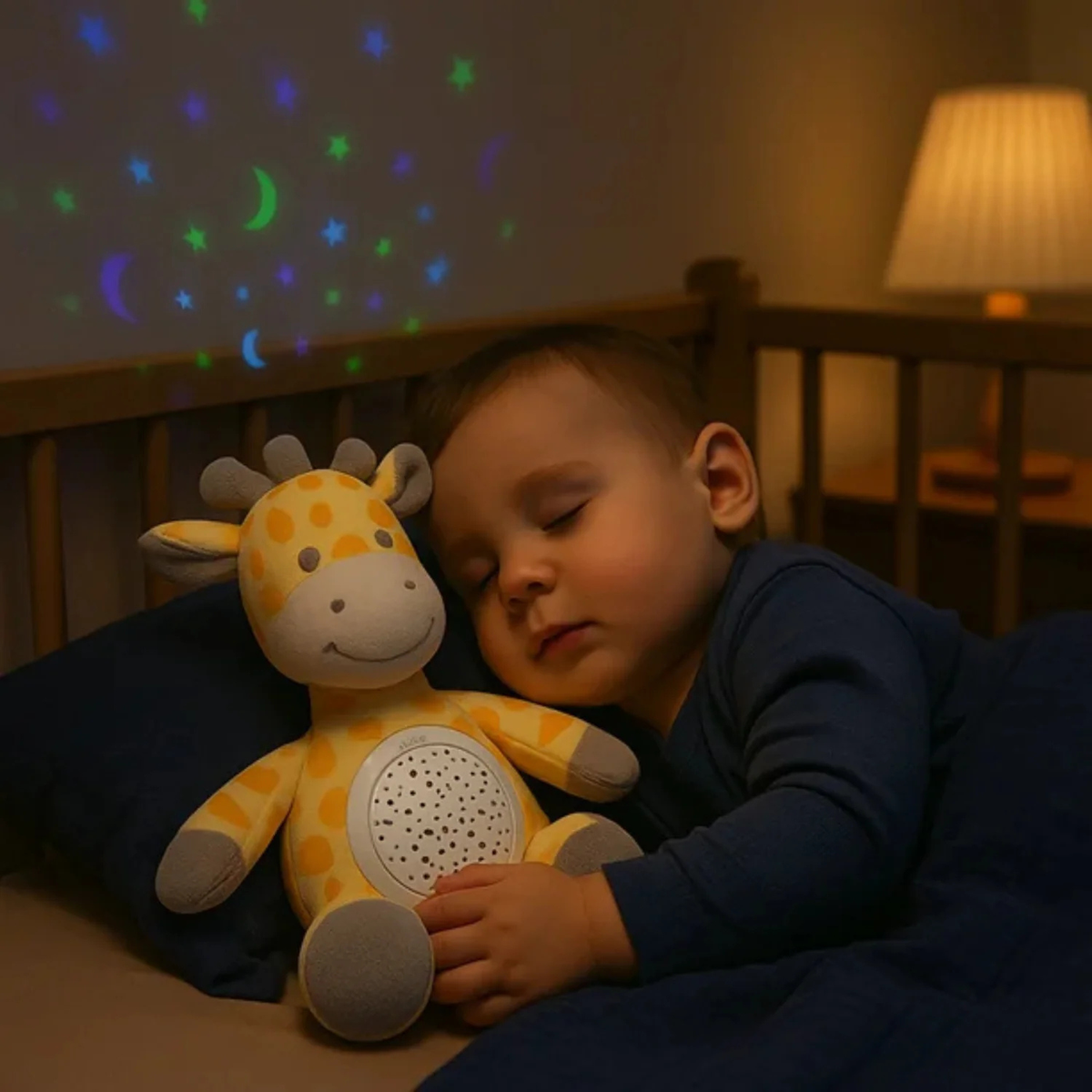 3-in-1 Giraffe Plush Soother Toy for Newborns 0M+ – Star Projector & Soothing Sounds