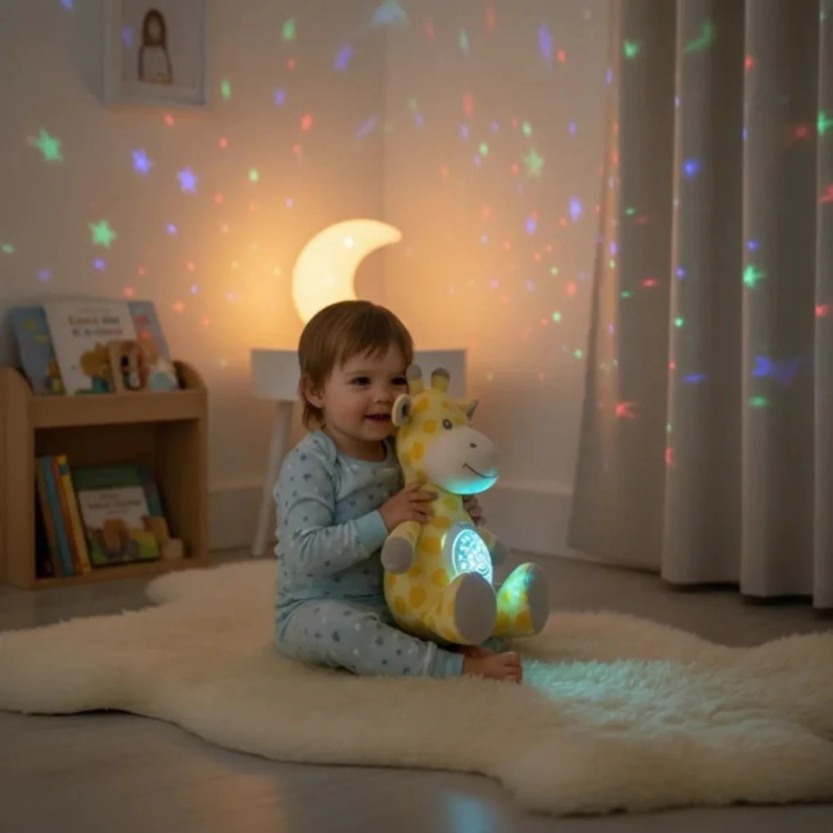 3-in-1 Giraffe Plush Soother Toy for Newborns 0M+ – Star Projector & Soothing Sounds