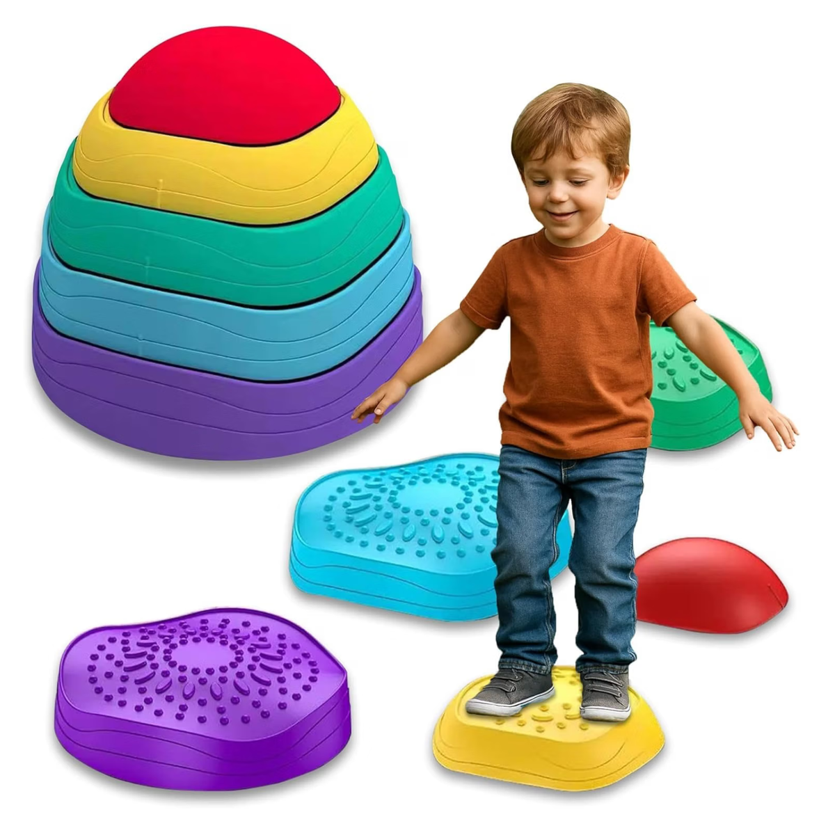 Kids Balance Board Stepping Stones – 6-Piece Non-Slip Obstacle Course for Toddlers 18M+